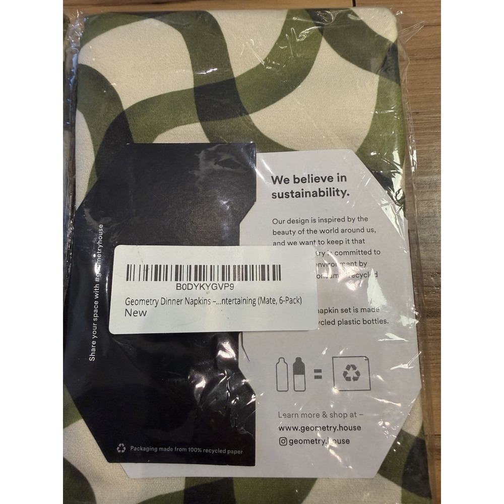 Geometry Dinner Napkins Set of 12 Green Geometric Print 19x19 Recycled NIP - Picture 4 of 4